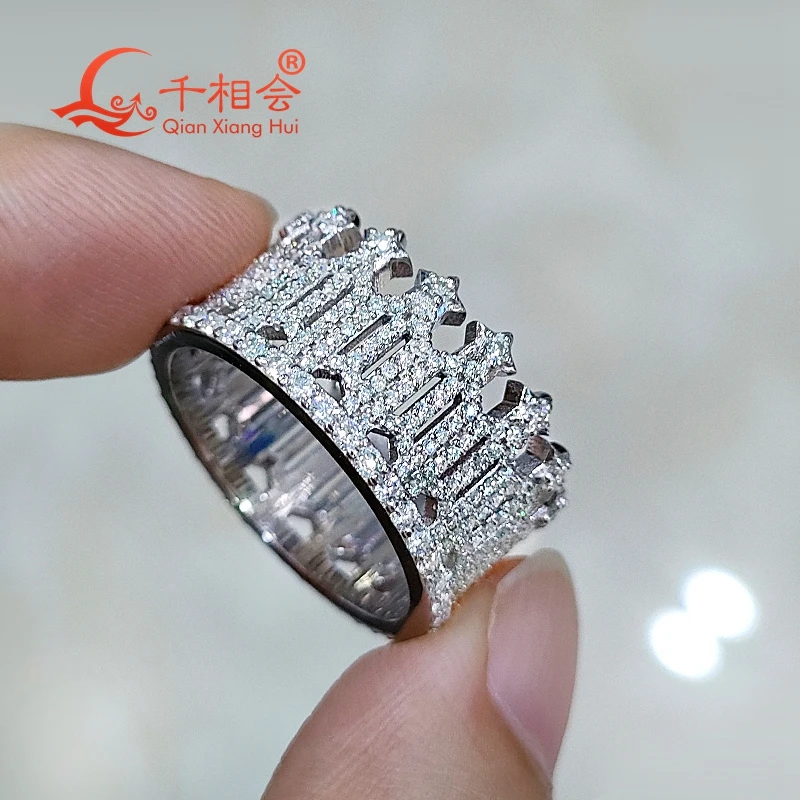 12mm Fashion crown  S925 silver ring  D VVS  Moissanite hip hop Ring Men women Diamonds Male fine Jewelry gift dating weding