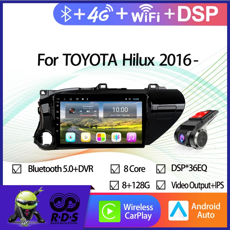 

Android Car GPS Navigation For TOYOTA Hilux 2016- Auto Radio Stereo With Mirror Link BT WIFI Backup Camera Support USB DVR