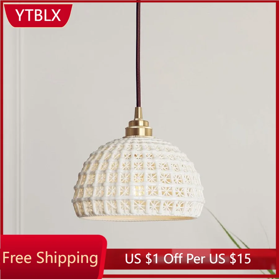 

LukLoy Nordic Pendant Light Vintage Pendant Lamp Kitchen Ceramics Hanging Lamp Living Bedside Lamp Shades Lighting Dining Room