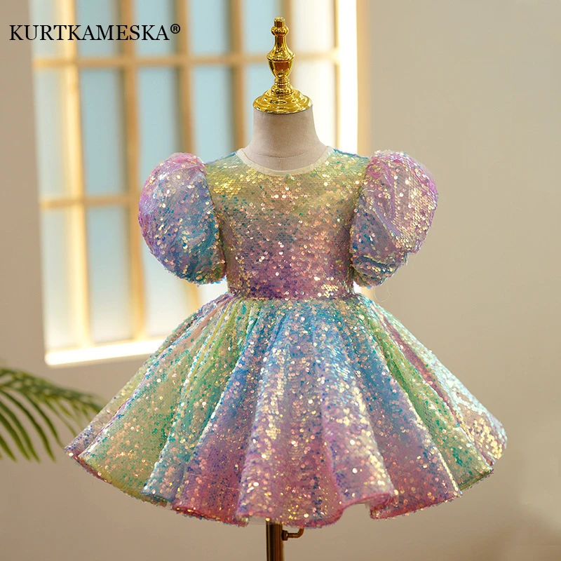 

Luxury Pastel Sequin Wedding Guest Party Dresses for Flower Girl 2022 Children's Princess Birthday Piano Show Ball Gown Dress