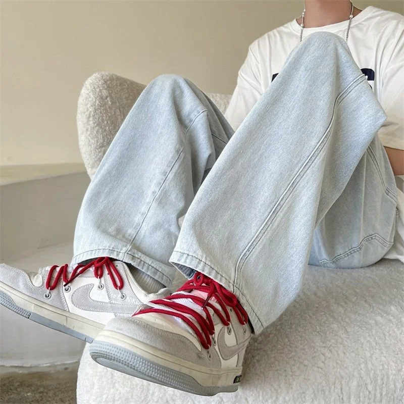 Drawstring Baggy Jeans Men Fashion Casual Wide Leg Jeans Men Streetwear Hip Hop Loose Straight Denim Pants Mens Trousers M-2XL