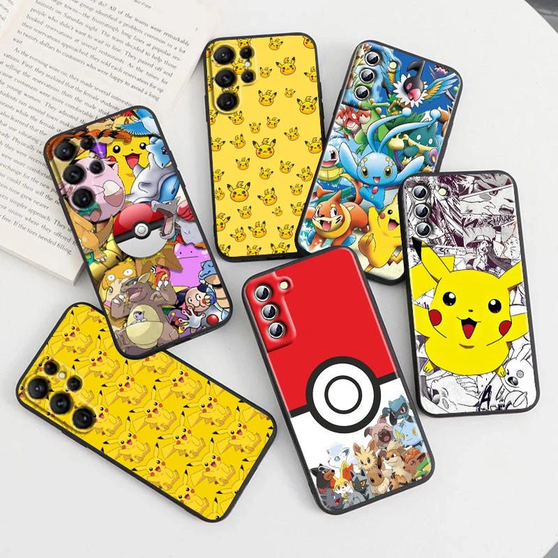 

Pokemon Pikachu Cute For Samsung Galaxy S23 S22 S21 S20 Ultra Plus Pro S10 S9 S8 S7 4G 5G Silicone Soft Black Phone Case Fundas