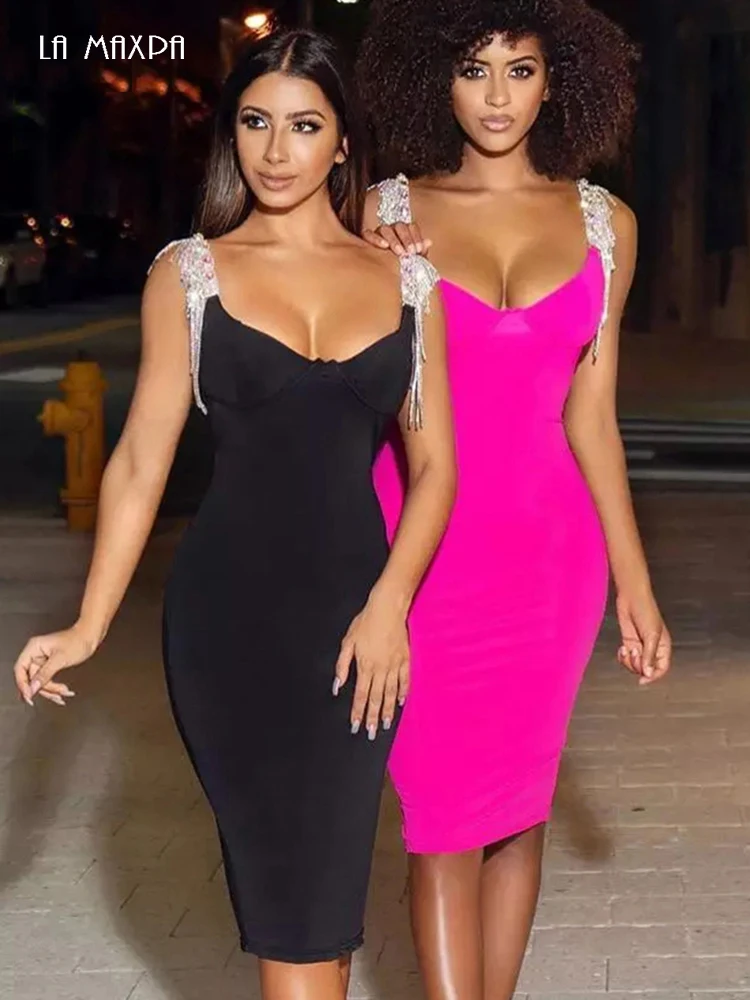 Женское летнее Бандажное платье 2022 сексуальное черное с v-образным вырезом со