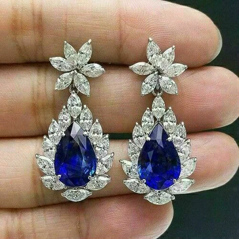 

Huitan Gorgeous Blue Pear Cubic Zirconia Drop Earrings Women for Wedding Anniversary Party Elegant Lady Earrings Fashion Jewelry