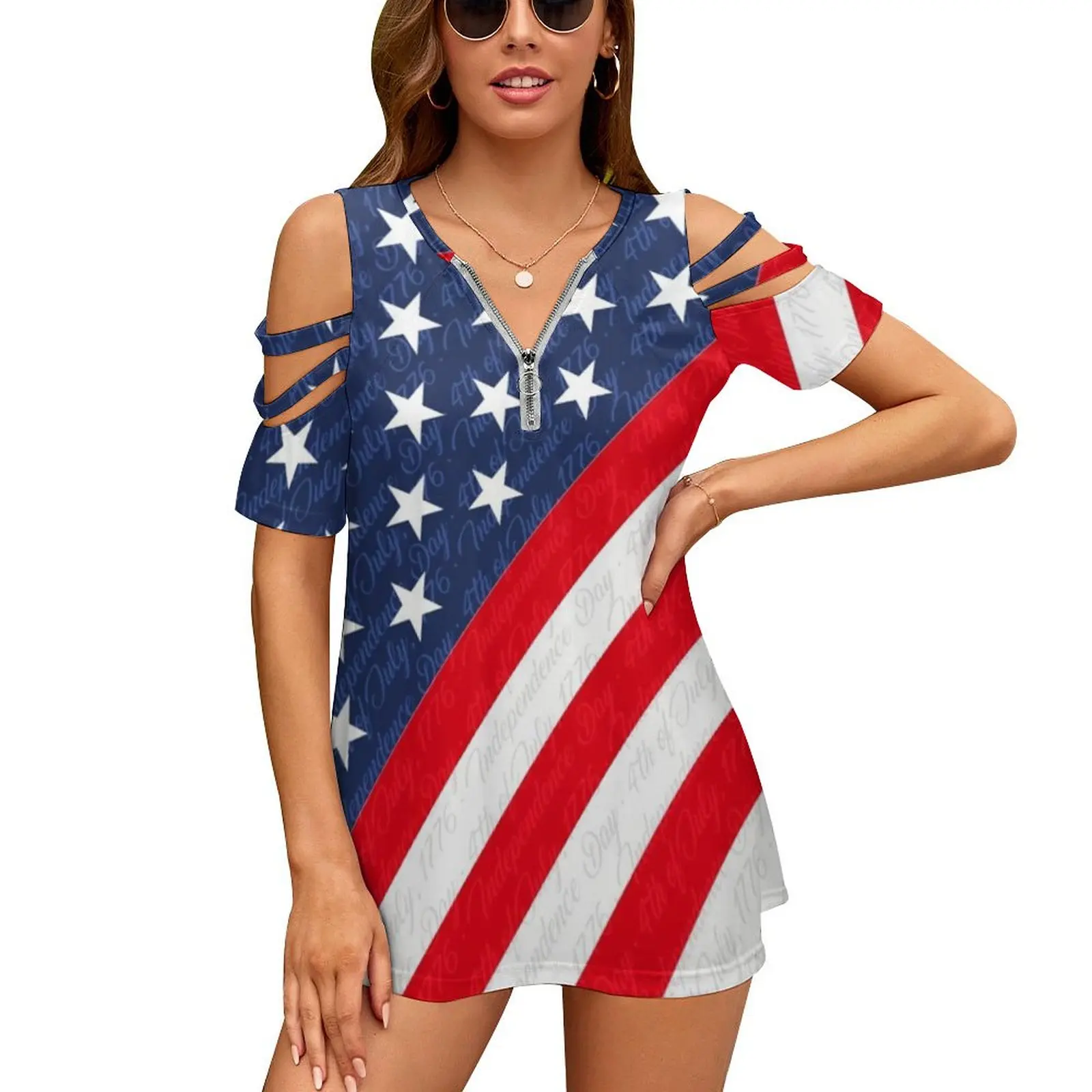 

USA Flag T Shirts 4th of July Independence Day Street T-Shirt Short-Sleeve Graphic Tee Shirt Women Cool V Neck Oversize Top Tees