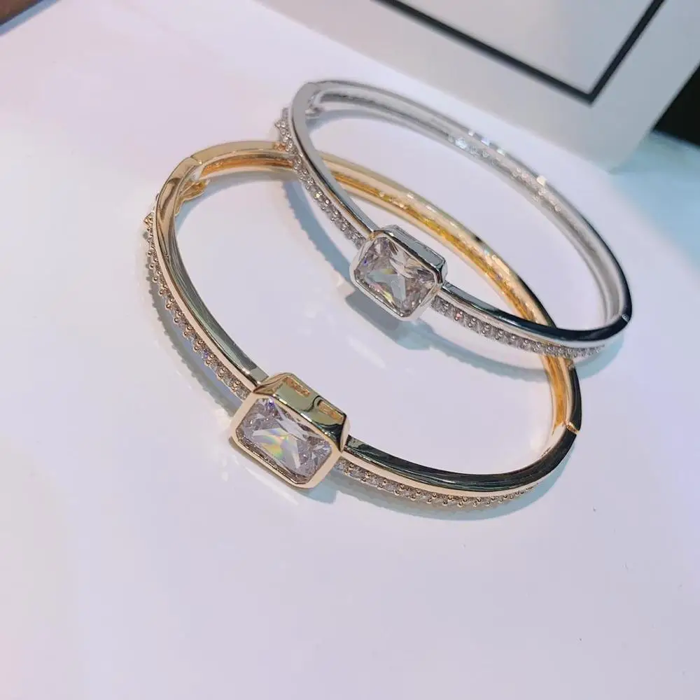 

Fashion Spring Trendy Luxury Stackable Statement Bangle for Women Wedding Full Cubic Zircon Crystal Dubai Bracelets Bijoux B-48