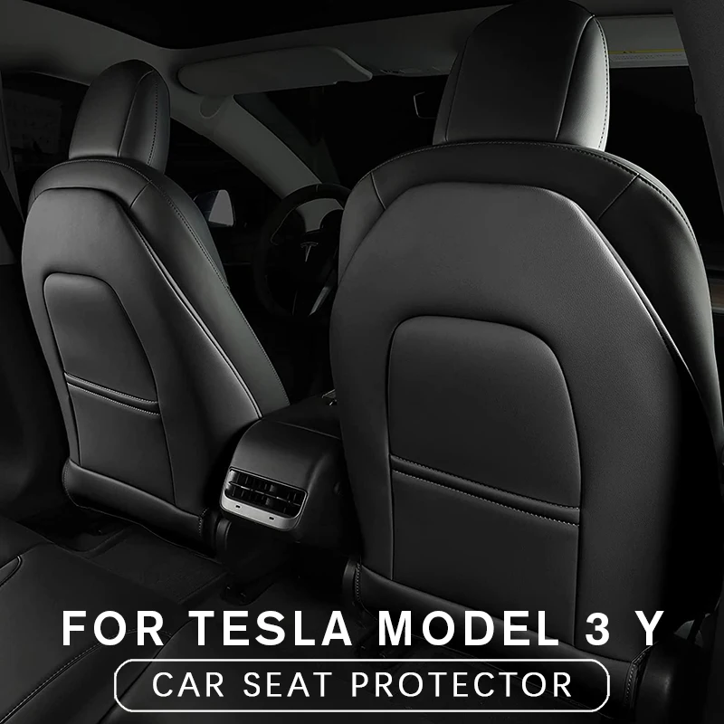 

For Tesla Model 3 Y Leather Seat Back Kick Protectors Kick Mats Center Console Protection Pad Kick Mats Back Seat Protector