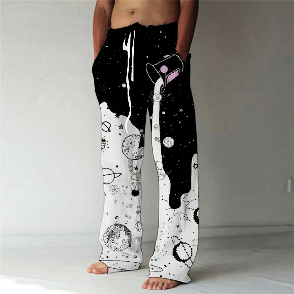 Men's Galaxy Straight Trousers 3D Print Elastic Drawstring Design Front Pocket Pants Beach Fashion Graphic Prints Comfort YK2