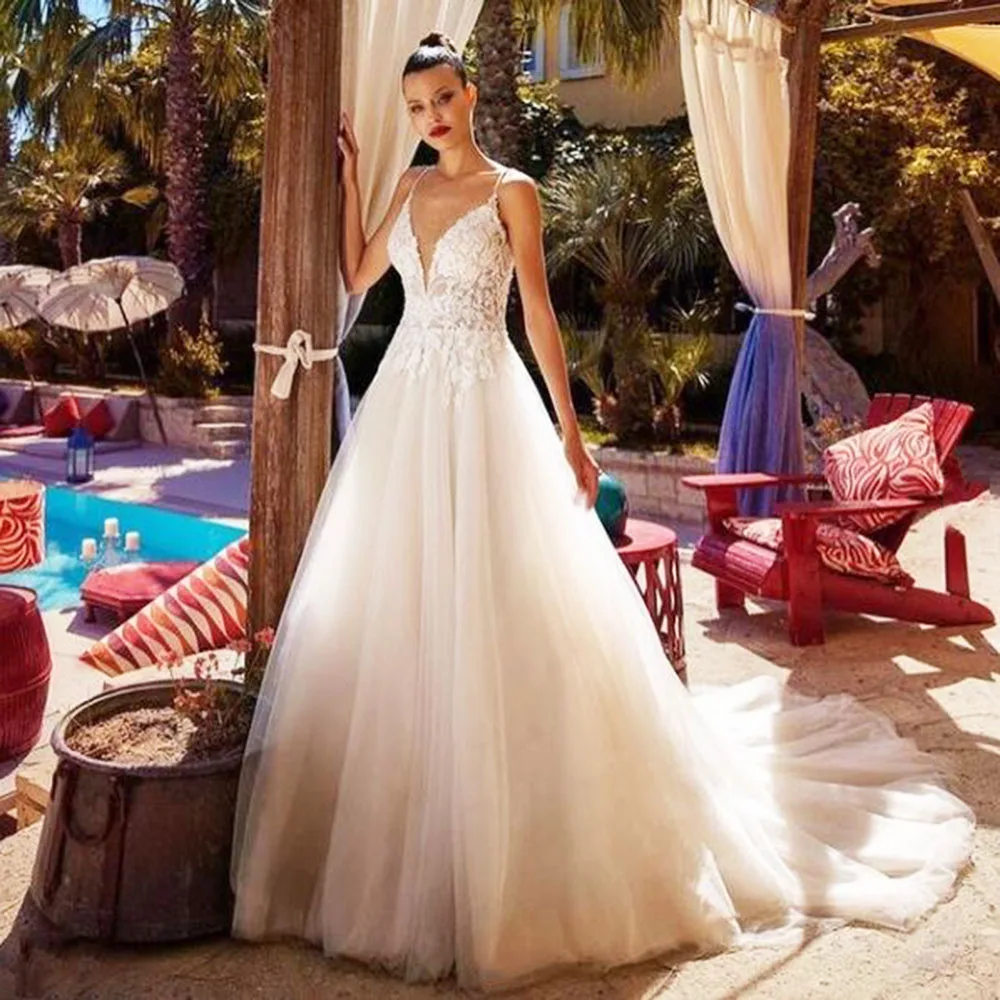 

Princess Wedding Dresses Sexy Backless A Line Lace Appliques Boho Bridal Dress Customize To measures Elegant Robe De Mariee
