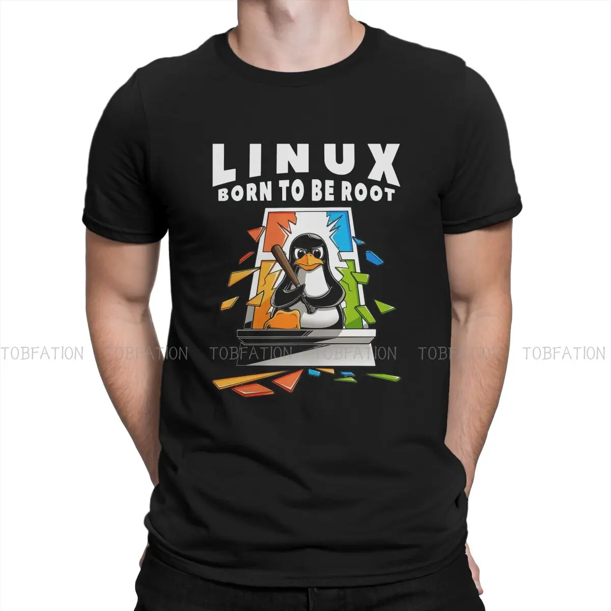 

Linux Operating System Tux Penguin Fabric TShirt Window Crash Root Illustration Classic T Shirt Homme Men Tee Shirt Ofertas