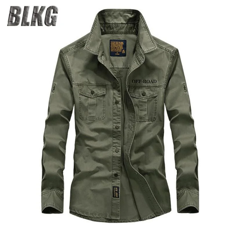 

Men's Casual Shirts BLKG Spring Shirt Men Pure Cotton Long Sleeve Military Mens Camisas Para Hombre Plus Size S-6XL