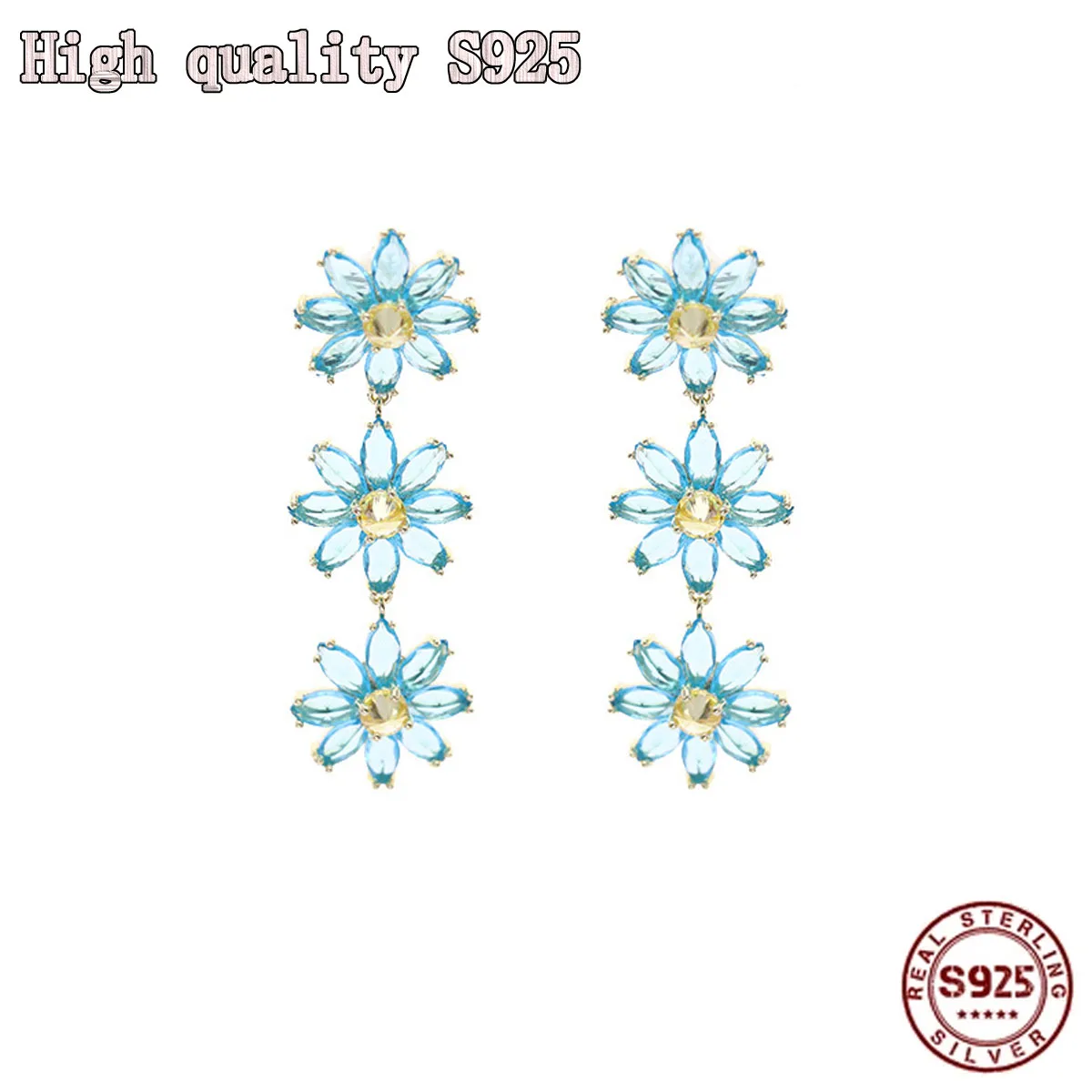 

S925 Silver Needle Fashion Fine Jewelry New Sun Flower Long Zircon Earrings French Retro Personality Daisy Flower Earrings Women