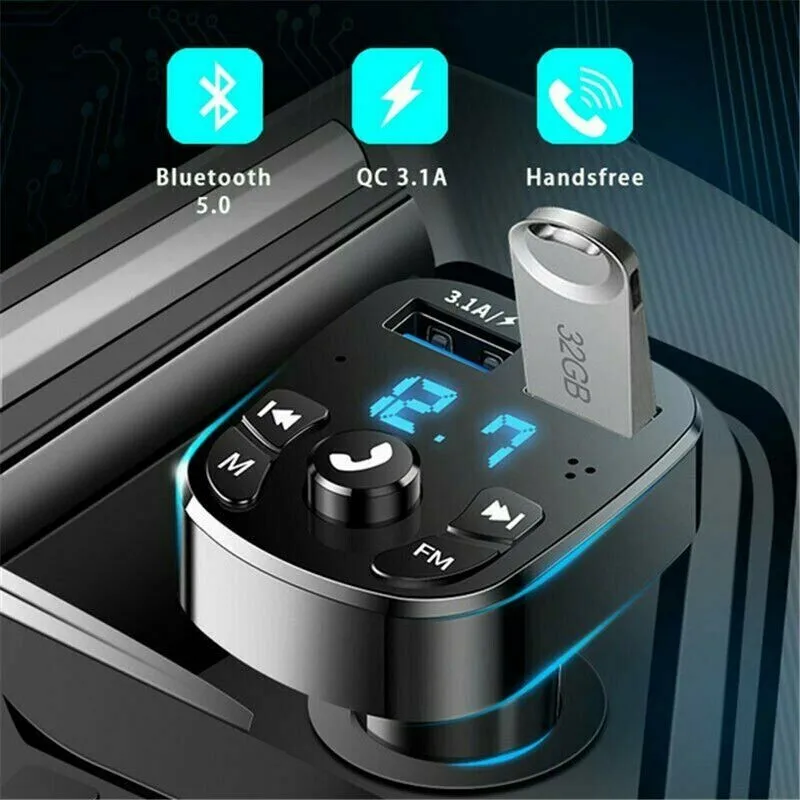 

Car Bluetooth V5.0 USB 5V/3.1A Fast Car Charger Mp3 Transmitter Player U Disk Fm Call Bluetoot Support Hands-free Transmitters