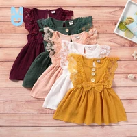 new summer born baby girl cotton linen sleeveless dress fashion lace edged casual sundress bow dress clothes