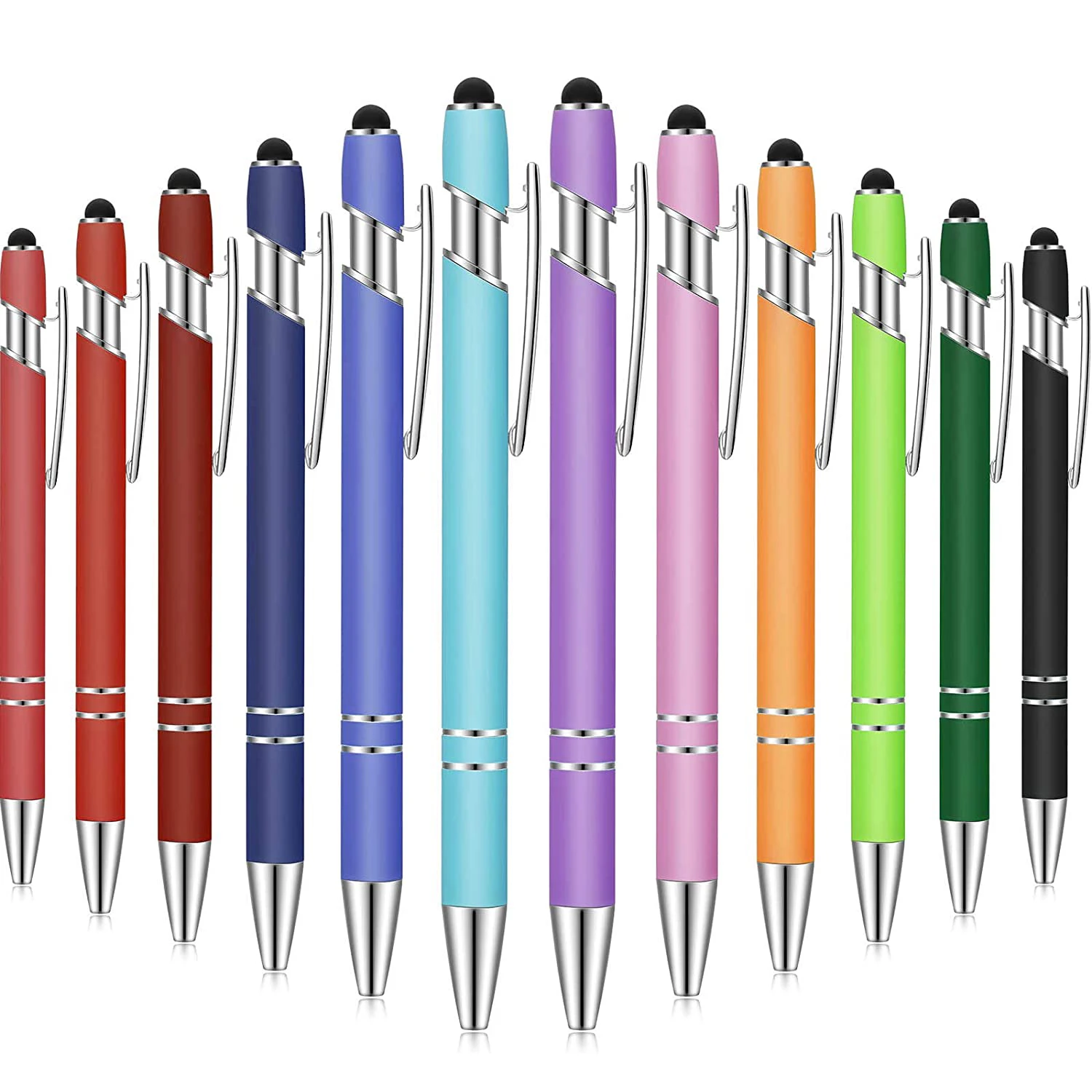 

12 Pieces Ballpoint Pen with Stylus Tip, 1.0 mm Black Ink Metal Pen Stylus Pen for Touch Screens, 2 in 1 Stylus Ballpoint Pen