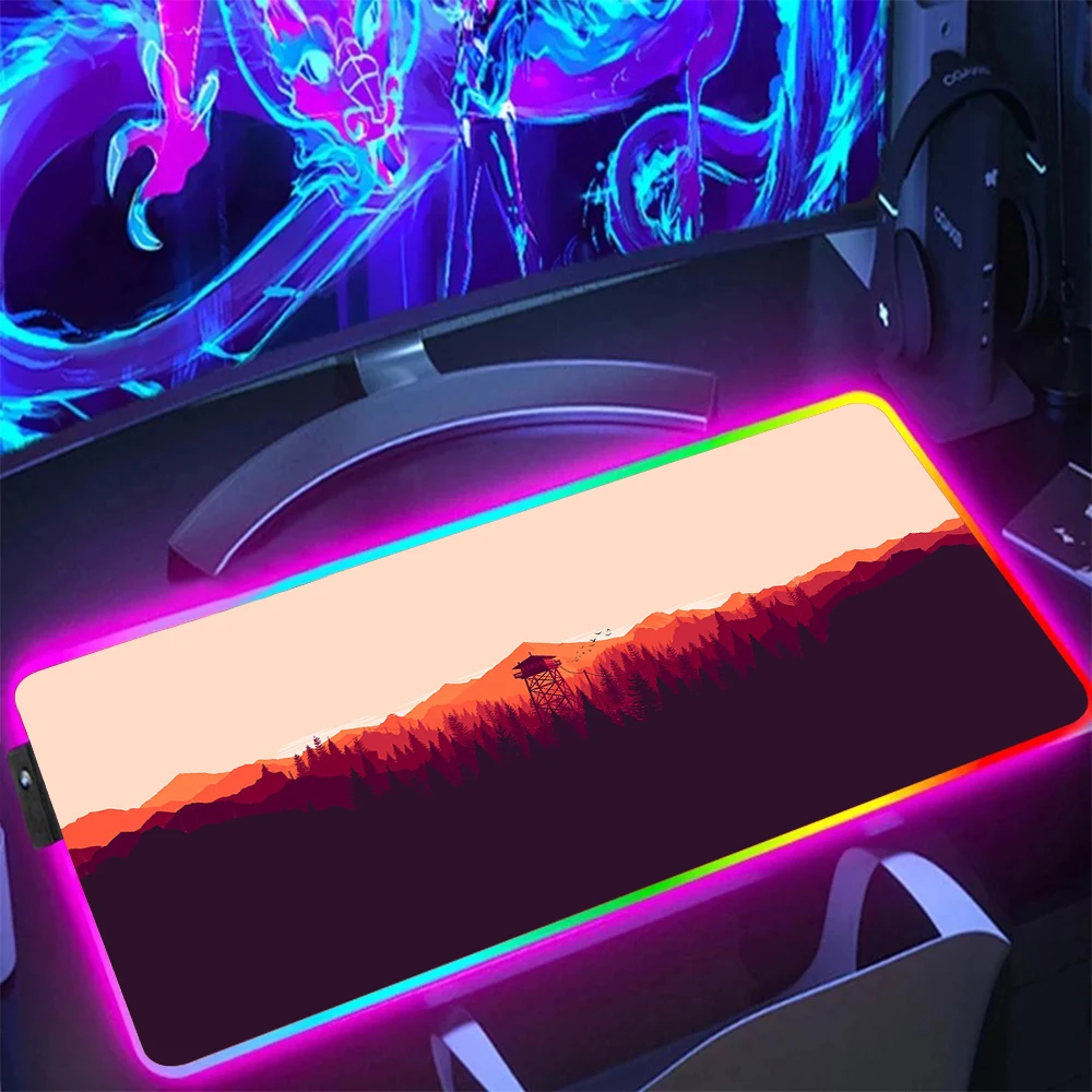 Большой коврик для мыши со светодиодной подсветкой игровой с рисунком леса и