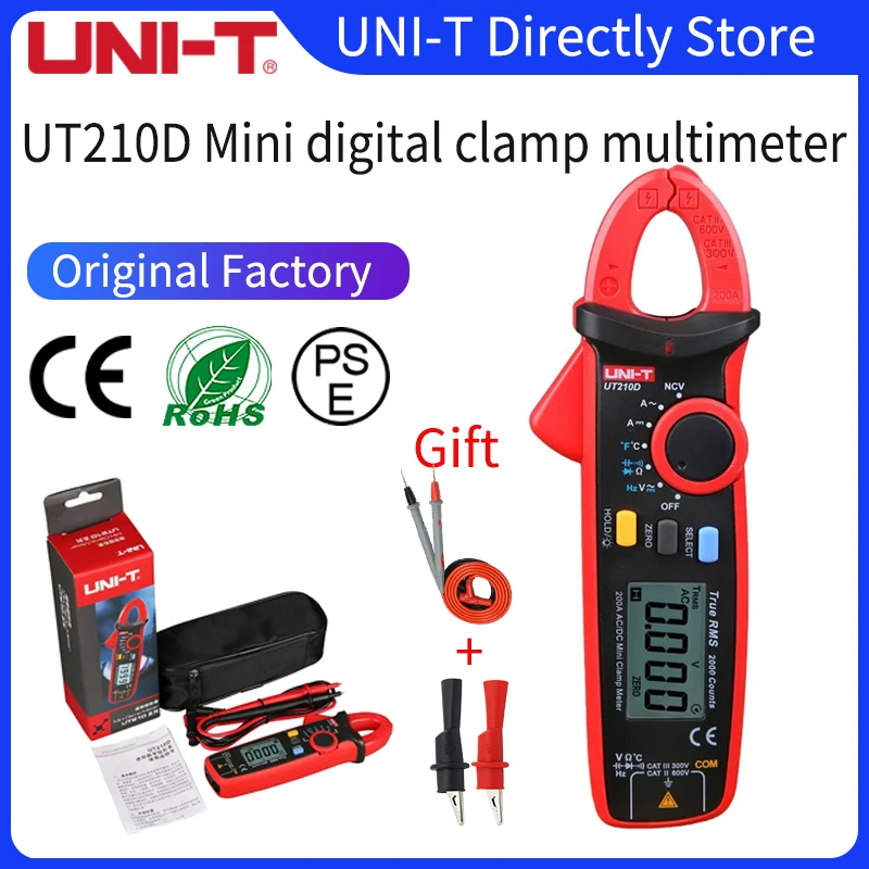 UNI-T UT210D Digital Clamp Meter True RMS Voltage Resistance Capacitance Multimeter Temperature Measure Auto Range Electrical