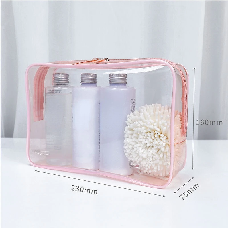 

Waterproof Pink Travel Make Up Bags Travel Zipper Storage Transparent Women Cosmetic Bag Bathroom Organizer Clear Toiletry Bag