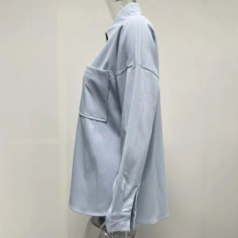 

Women Shirt Soft Breathable Women's Blouse Stylish Single-breasted Lapel Shirt with Bat Sleeve Patch Pocket for Fall Spring