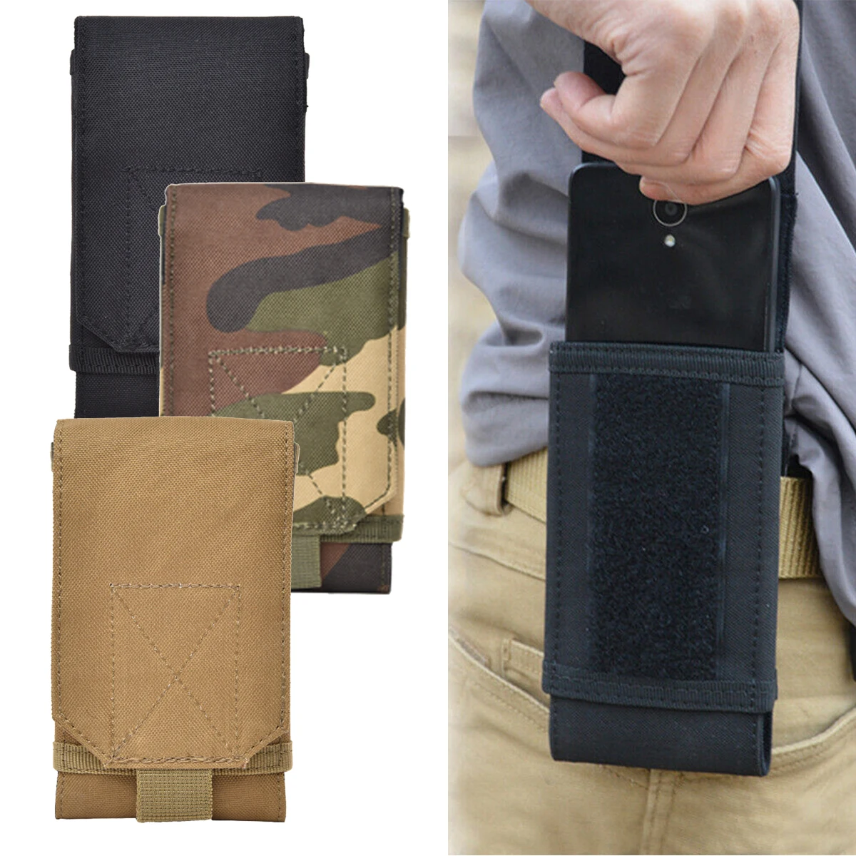 

Outdoor Universal Black Belt Pouch Army Camo Molle Bag for Mobile Phone Case Portable Storage Nylon Hunting Accessories