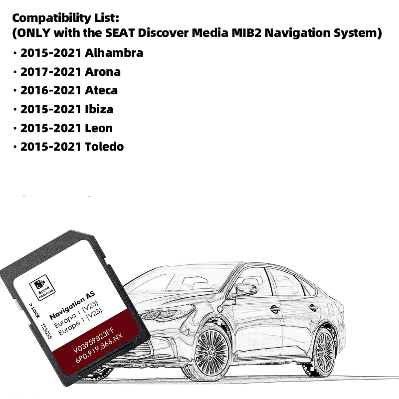 Фото Карта Европы для SD-карт Seat Leon AS V23, GPS-навигация MIB2 2026, быстрая доставка, с наклейками против запотевания для зеркал заднего вида №2