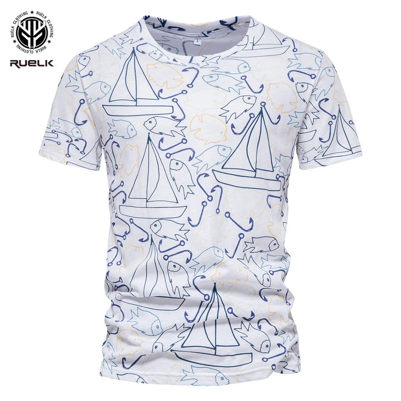 

Футболка мужская с принтом парусника, Модный трендовый Повседневный свободный пляжный топ в гавайском стиле, с коротким рукавом, на лето
