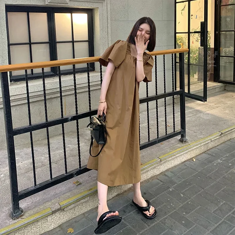 Модное платье для беременных свободное летнее с квадратным вырезом ретро