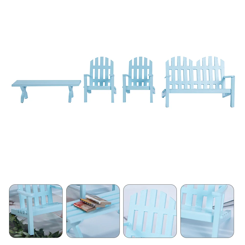 

4Pcs Wooden Mini Chairs Tables Miniature Table Chair Model Accessories