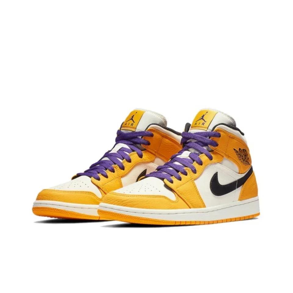 Оригинальные мужские баскетбольные кроссовки Air Jordan 1 Mid 'Lakers' желтого и