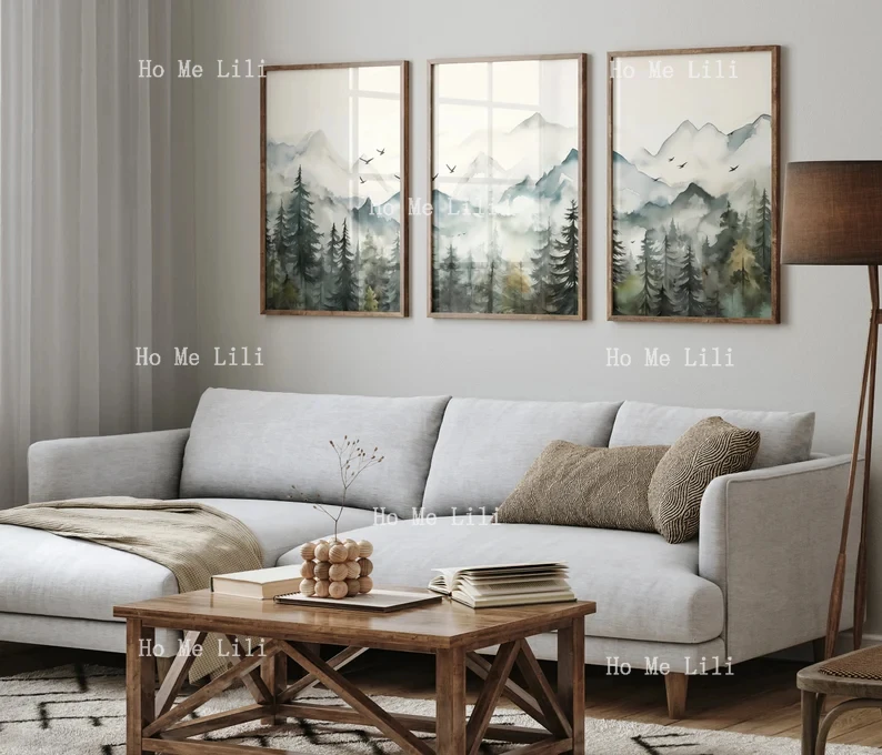 Акварельная гора набор из 3-х предметов настенные художественные принты сосновый