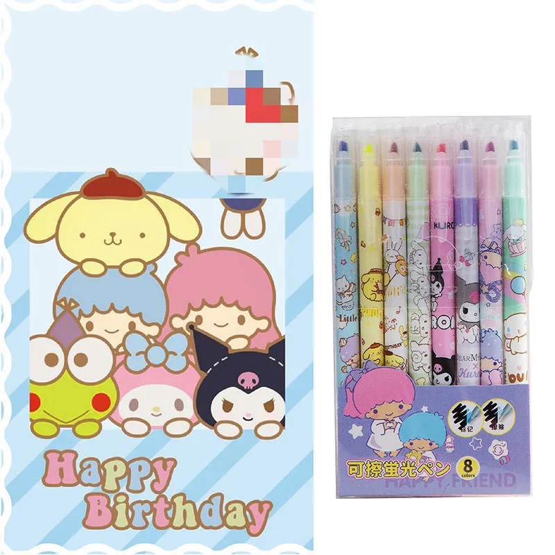 

8Pcs Kawaii Sanrio Cinnamoroll Kuromi Double Head Highlighter Anime Cute Stationery Student Color Marker School Supplies Gift