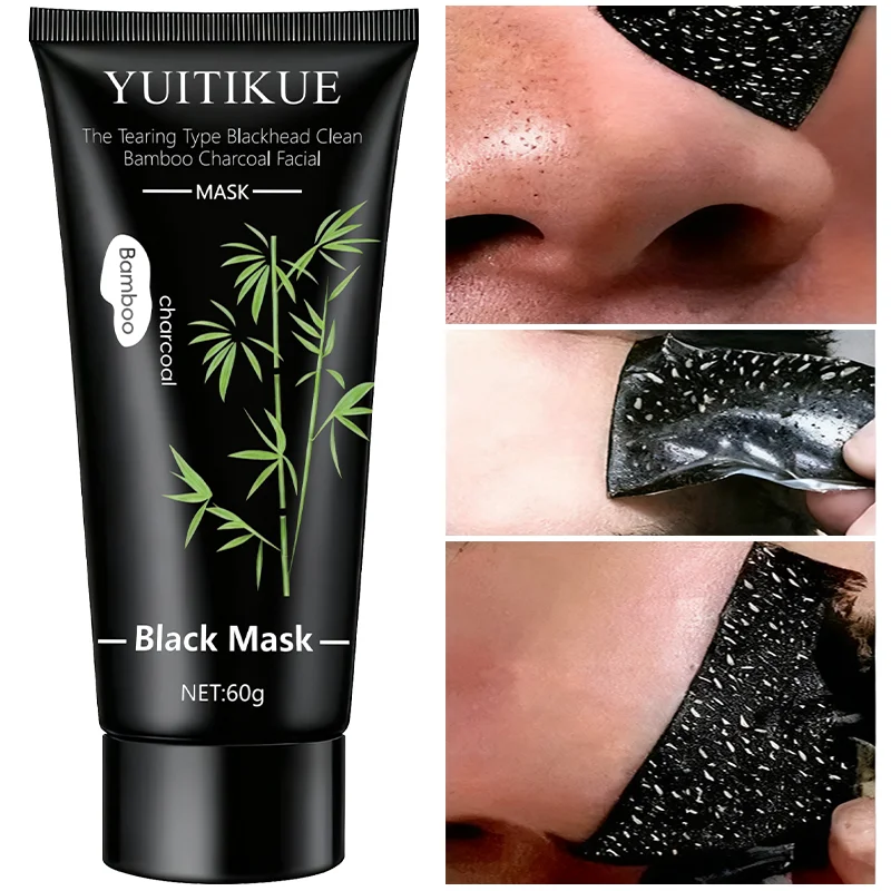 YUITIKUE Bamboo Charcoal Black Mask 60g - Tearing Type Deep Cleanse, Blackhead Removal for Clear Ski