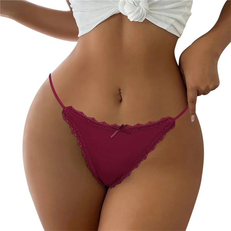 

Sexy Women'S Underwear Low Waist Lace Perspective Panties Thin Strap Briefs Bow Underpanties Comfortable Lingerie For Ladies