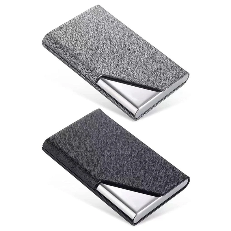 

Business Card Holder, 2 Pieces Of PU Leather And Stainless Steel Card Holder, Suitable For Men And Women (Gray, Black)