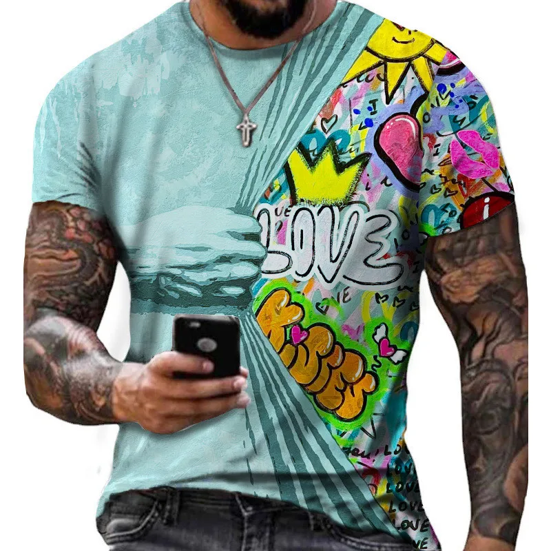 

2022 New Men's T-shirt Summer Casual Fashion Short sleeve Tees Punk style Digital Print t shirt Street Clothing Harajuku Shirt