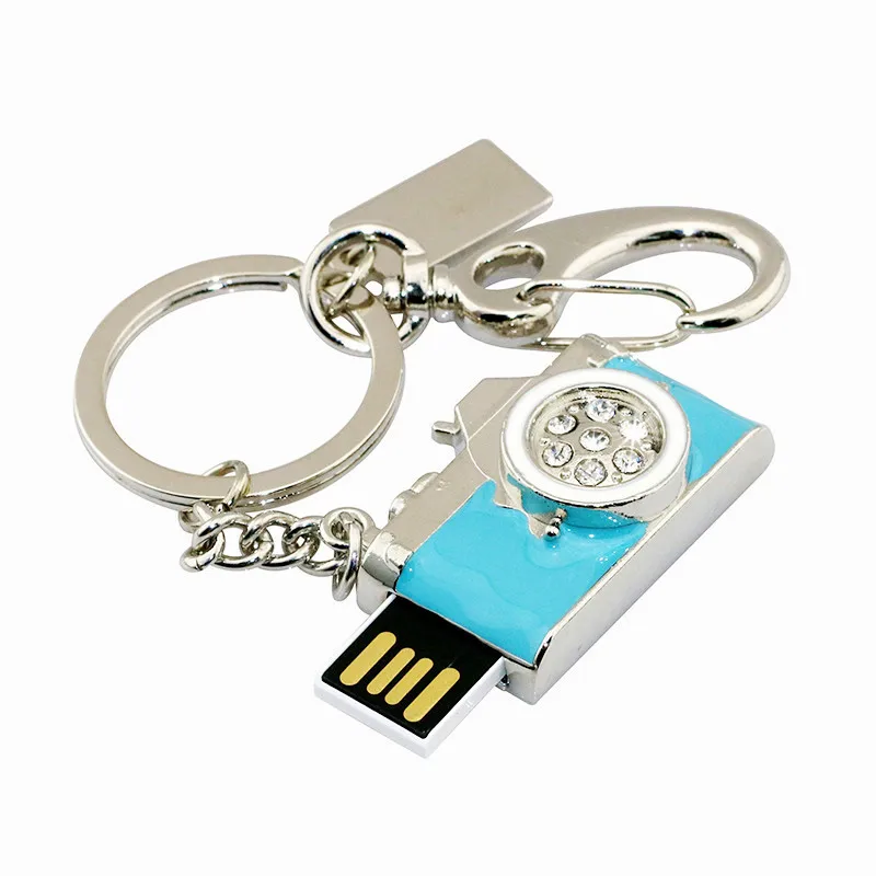 Metal Diamond Camera Usb Flash Drive Mini Pendrive Pink Memory Storage 16GB Gift U Disk Fashion Key Chain Pen |