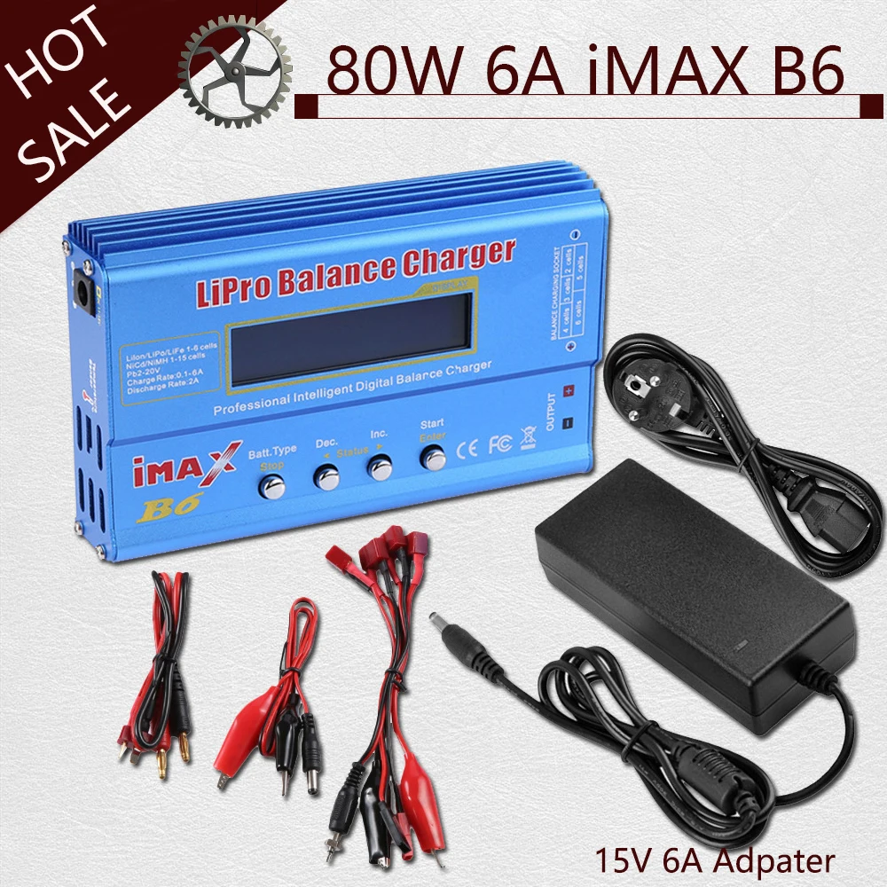 IMAX B6 80W Зарядное Устройство для Аккумуляторов Lipo NiMh Li-ion Ni-Cd Digital RC IMAX Lipro Balance Discharger + 15V 6A Адаптер.