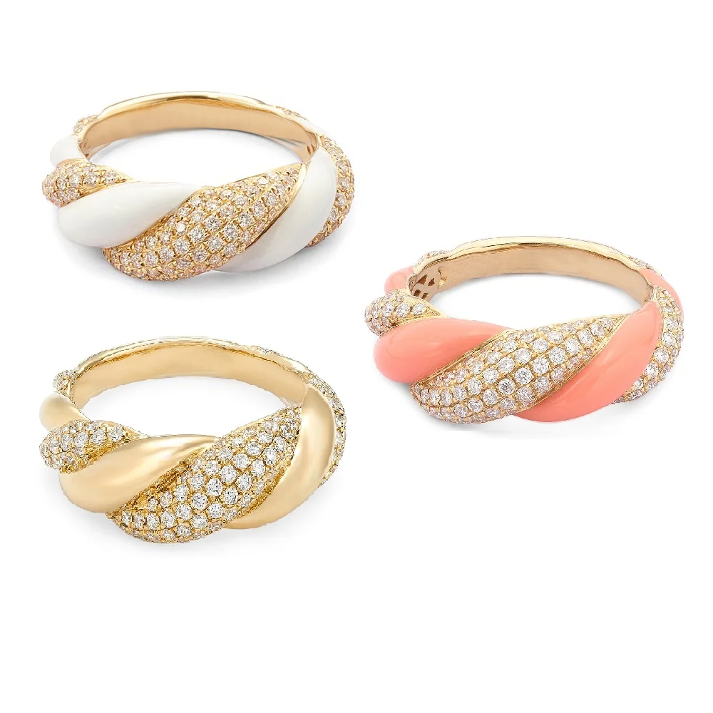 

2022 Summer New Twist Band Full Finger Ring For Women Micro Pave CZ Neon Enamel Colorful Jewelry