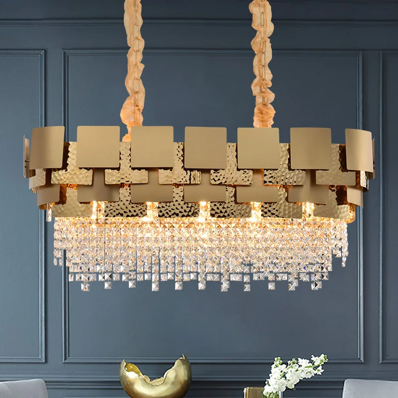 

Modern Gold Chandelier for Dining Room Creative Crystal Hanging Lamp Luxury Indoor Decoration Lighting Fixture Kitchen Island
