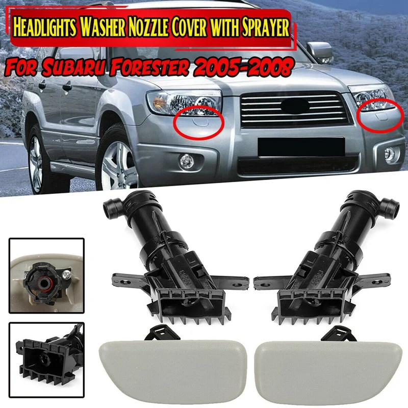 

4X Headlights Washer Nozzle Sprayers + Cover Caps for Subaru Forester 2005-2008