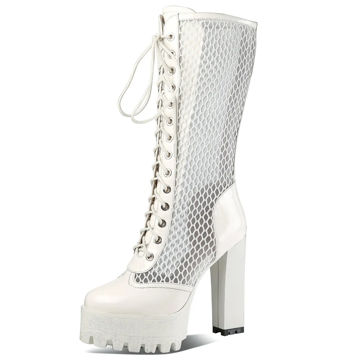 Summer Platform Pumps Shoes Women Lace Up Genuine Leather High Boots Female Round Toe High Heel Gladiator Sandals Casual Shoes