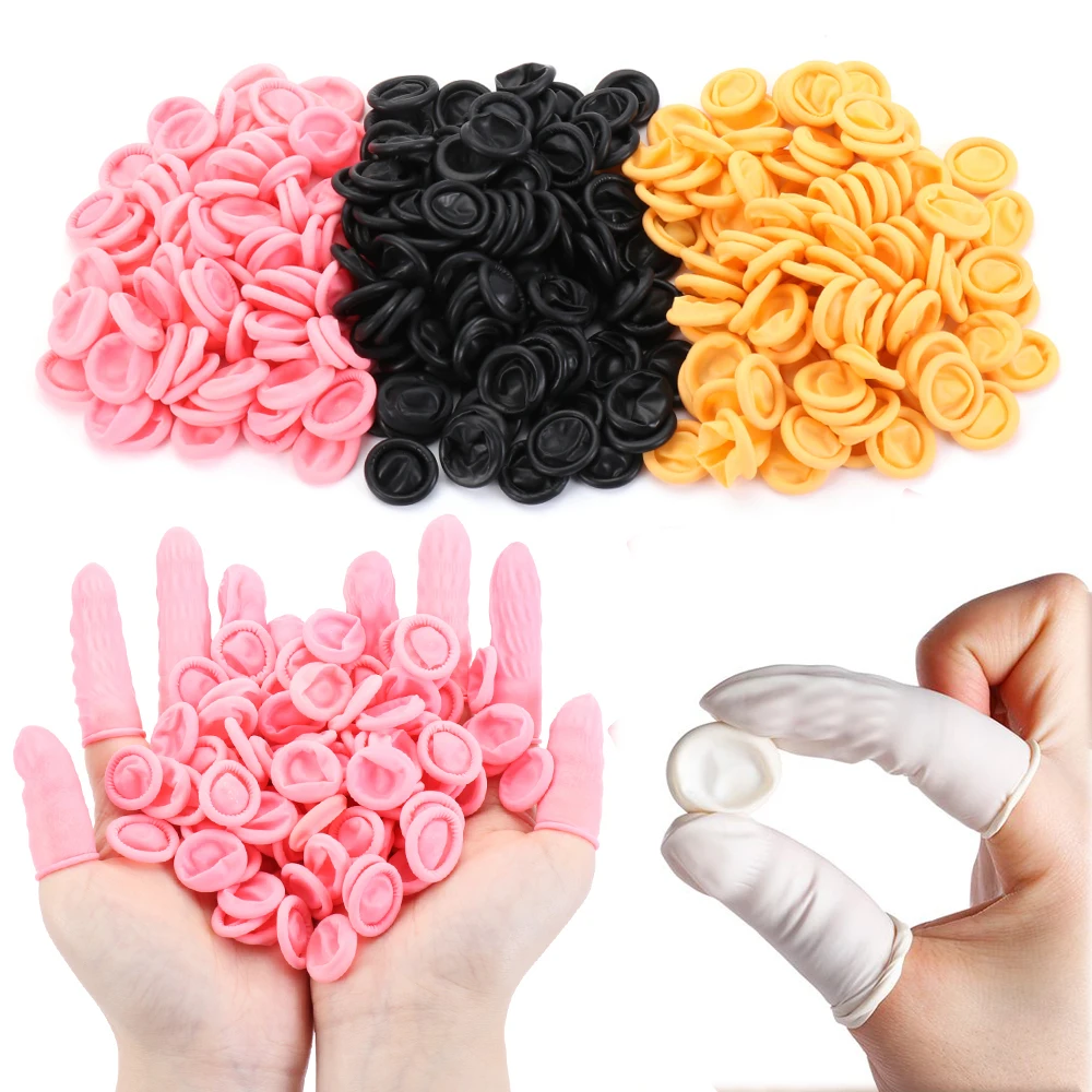 

100Pcs Disposable Natural Rubber Gloves Non-slip Anti-static Fingertips Protector Gloves Latex Finger Cover Nail Art Finger Cots