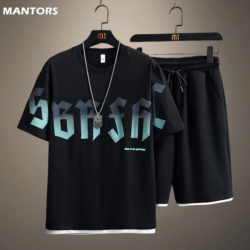

Костюм спортивный мужской в стиле хип-хоп, футболка и шорты, комплект из двух предметов, уличная одежда в стиле Харадзюку, повседневная одежда, лето