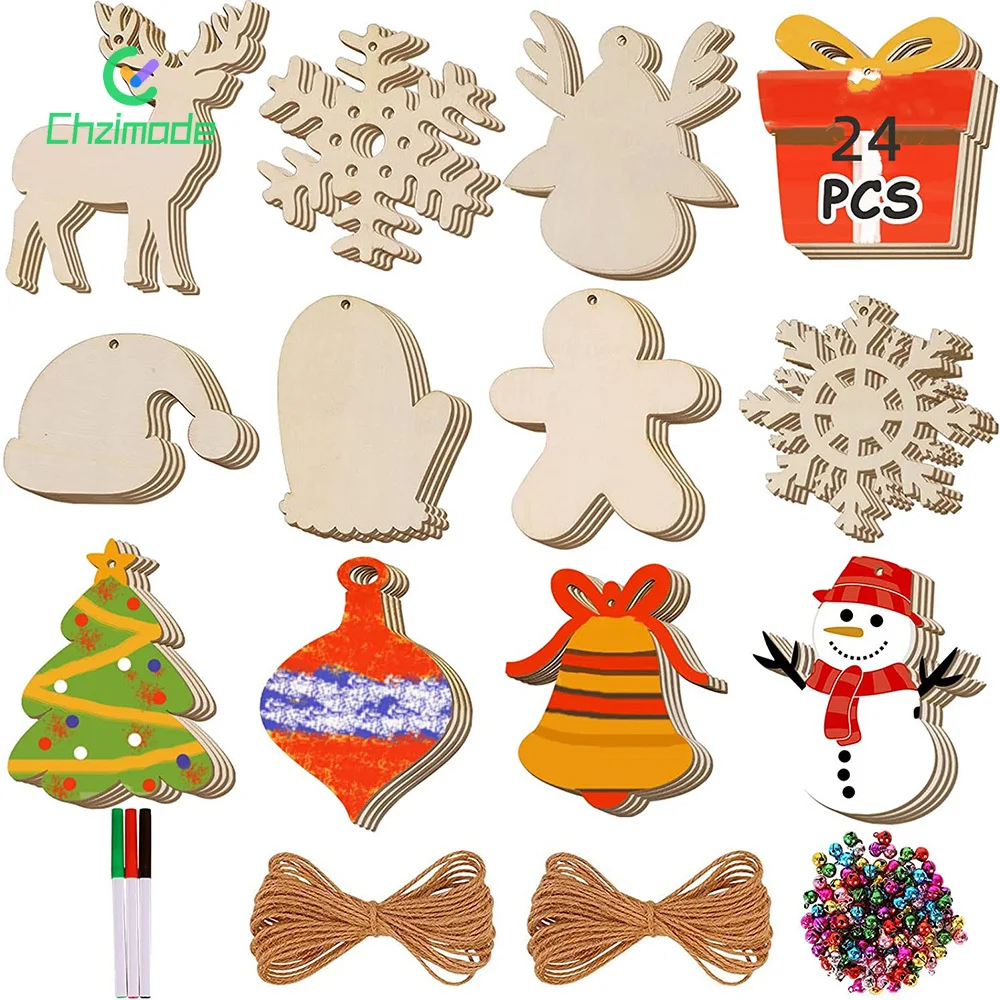 

24PCS/Set Christmas Wooden Ornaments Xmas Tree Hanging Pendants Festival Party Supplies Home Decor Crafts Decorations
