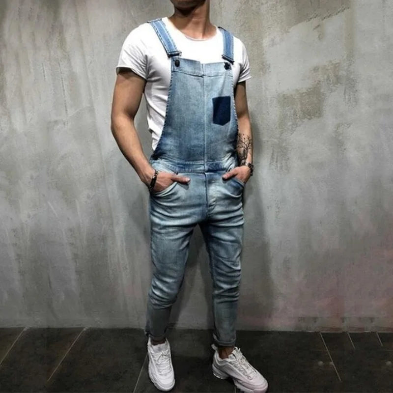 Men's Strap Denim Jumpsuit Jeans Rompers Spring and Autumn High Street Full Length Trousers Overalls Streetwear Men Jeans