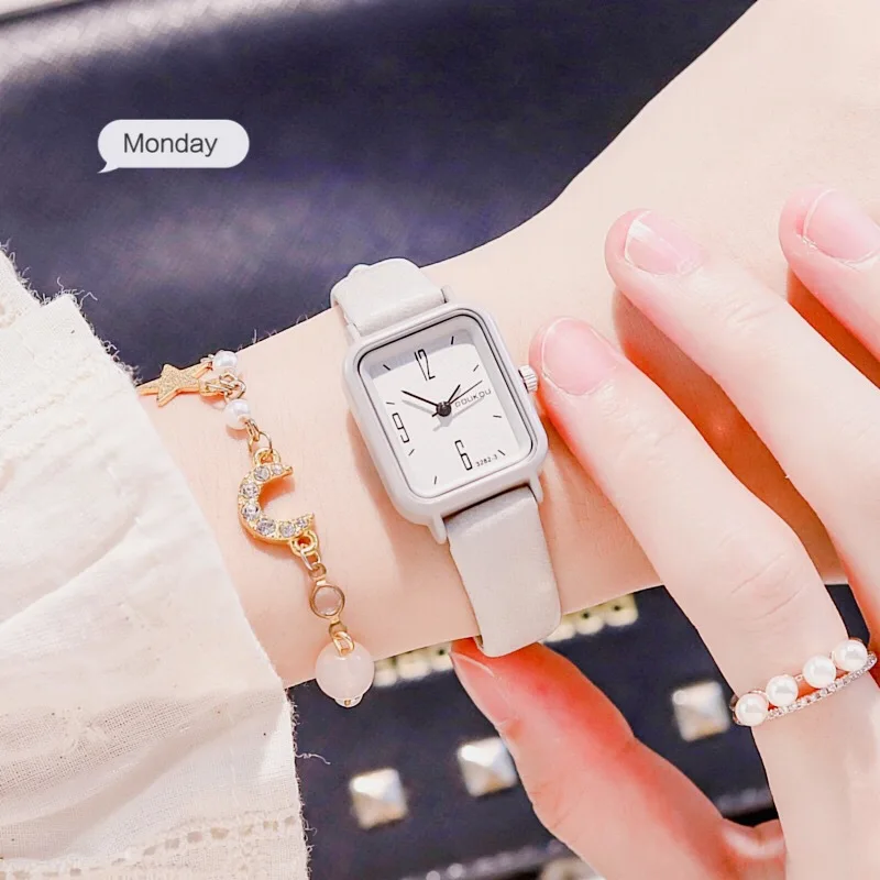 

Simple Women Watches Rectangle Dial Watch Sweet Leather Strap Casual Women's Watches Bracelet Quartz Watch Women Clock