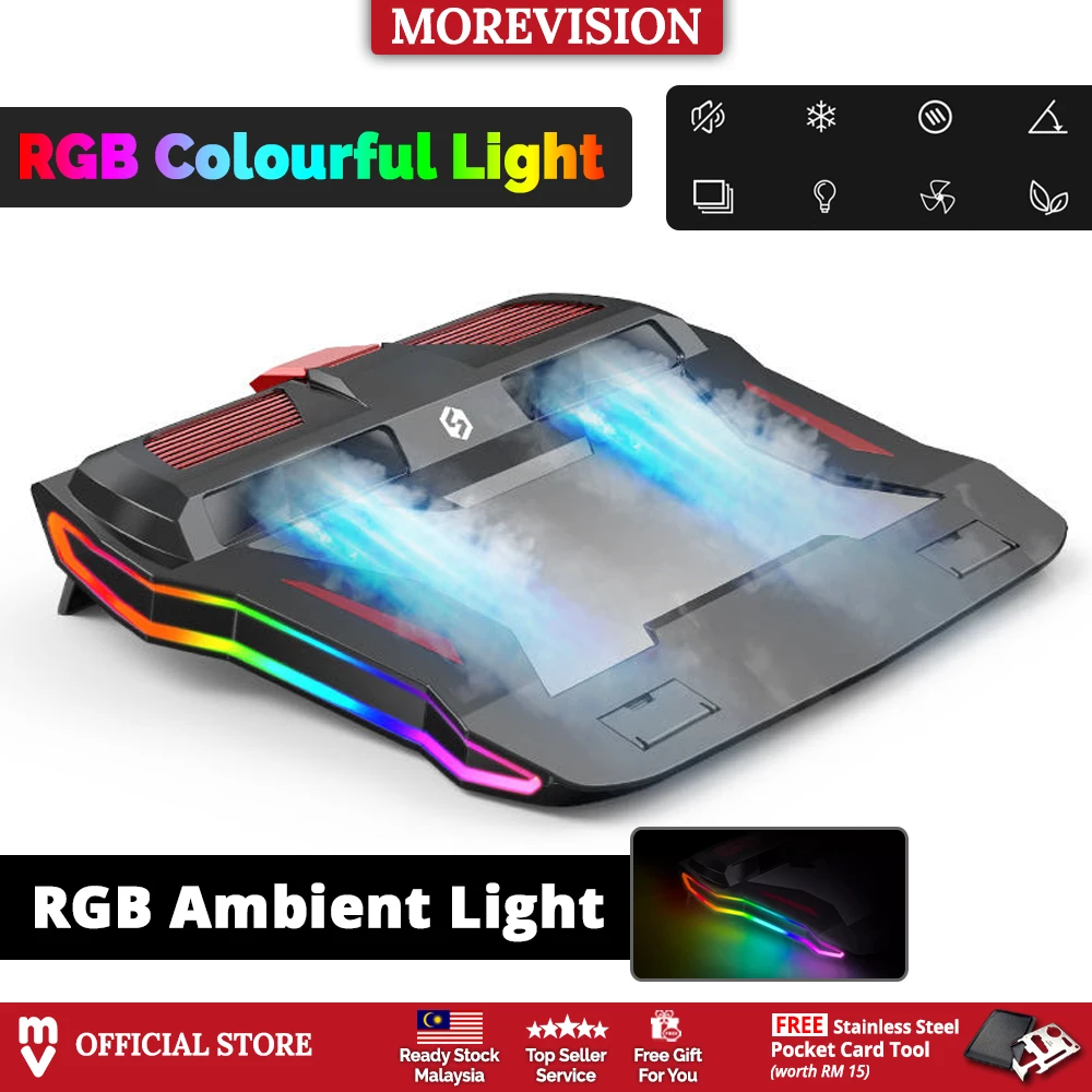 

RGB Gaming Laptop Cooler Pad Two Powerful Fans USB Adjustable Speed Height Cooling LED Lighting for PC Notebook Stand