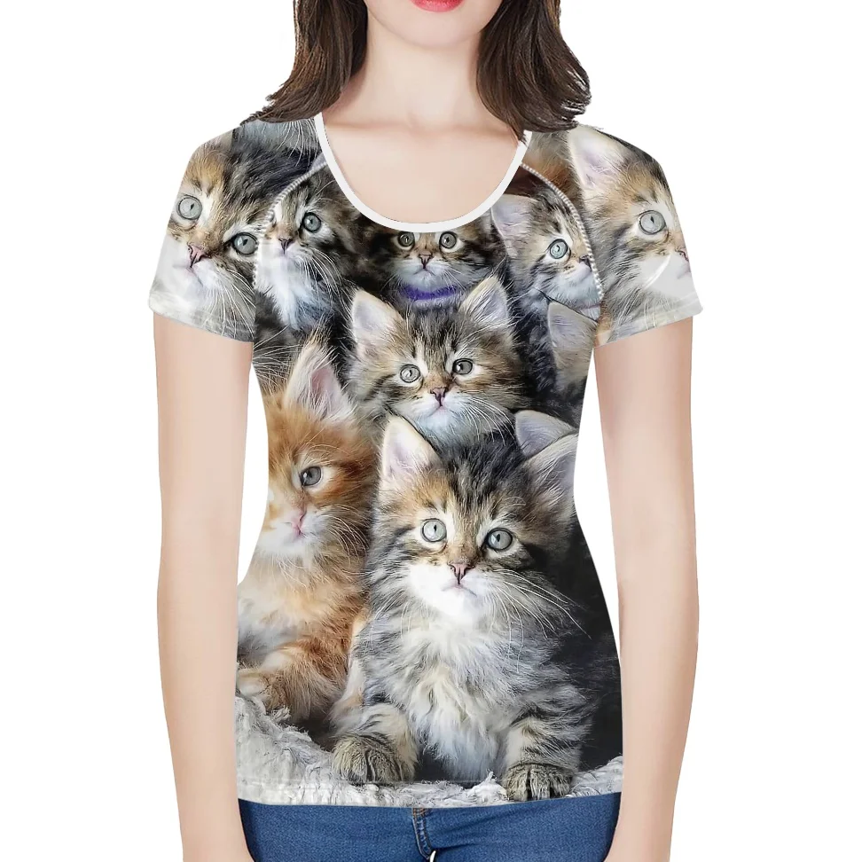 

Брендовая дизайнерская женская футболка FORUDESIGNS большого размера, Забавные 3D футболки с принтом персидской кошки для девочек, модные топы с ...