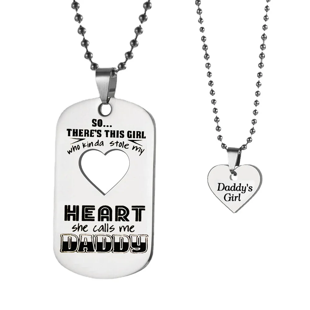 

Stainless Steel Necklace Heart-shaped Hollow Out Set Necklace Heratdaddy Daddy's Girl Father's Day Mens Necklace
