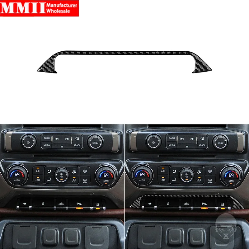 For Chevrolet Silverado GMC Sierra 1500 2014-2018 Carbon Fiber Stickers Central Control Button Frame Trim Interior Accessories